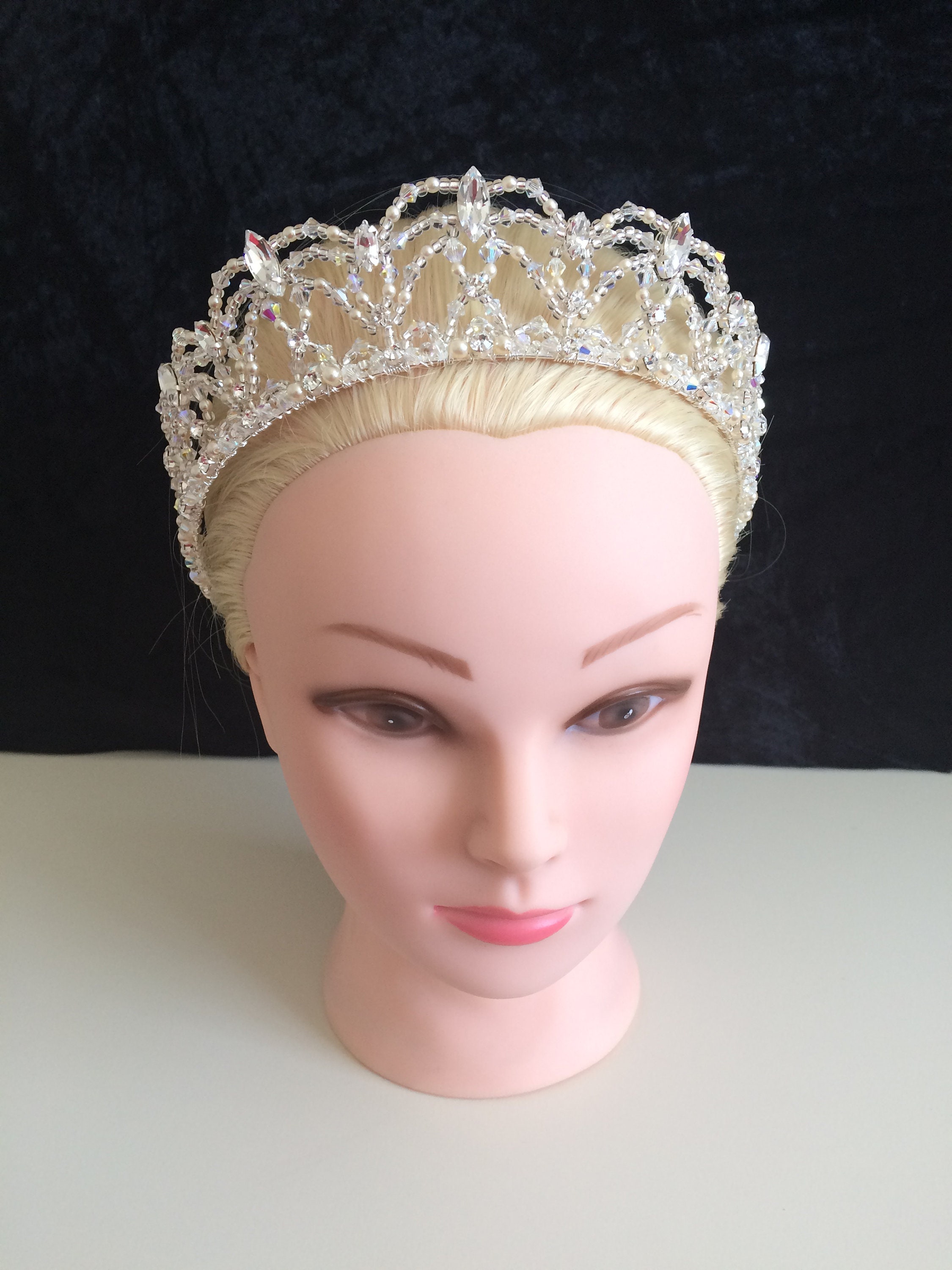 Novia única Tiara plata grandes lazos marquesa perlas de Etsy