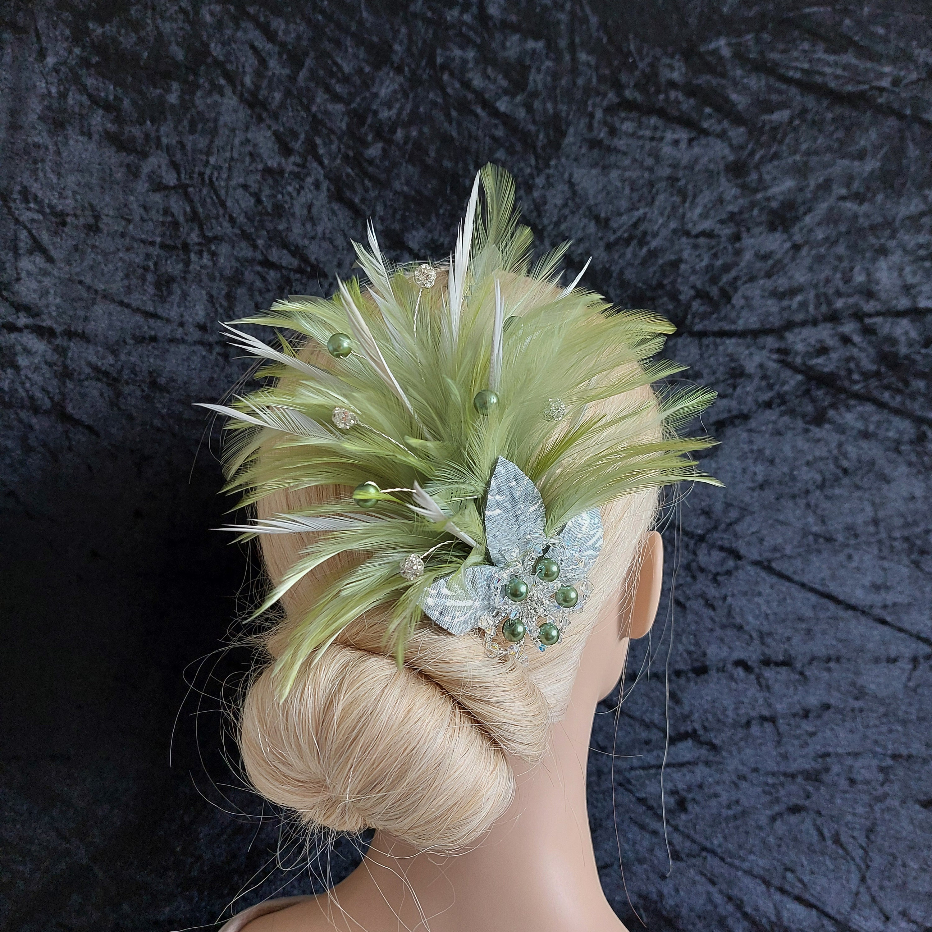Olive green  Feather Fascinator Hair Clip OR fashion pin brooch il_fullxfull.5495533725_bjj8.jpg main image 4