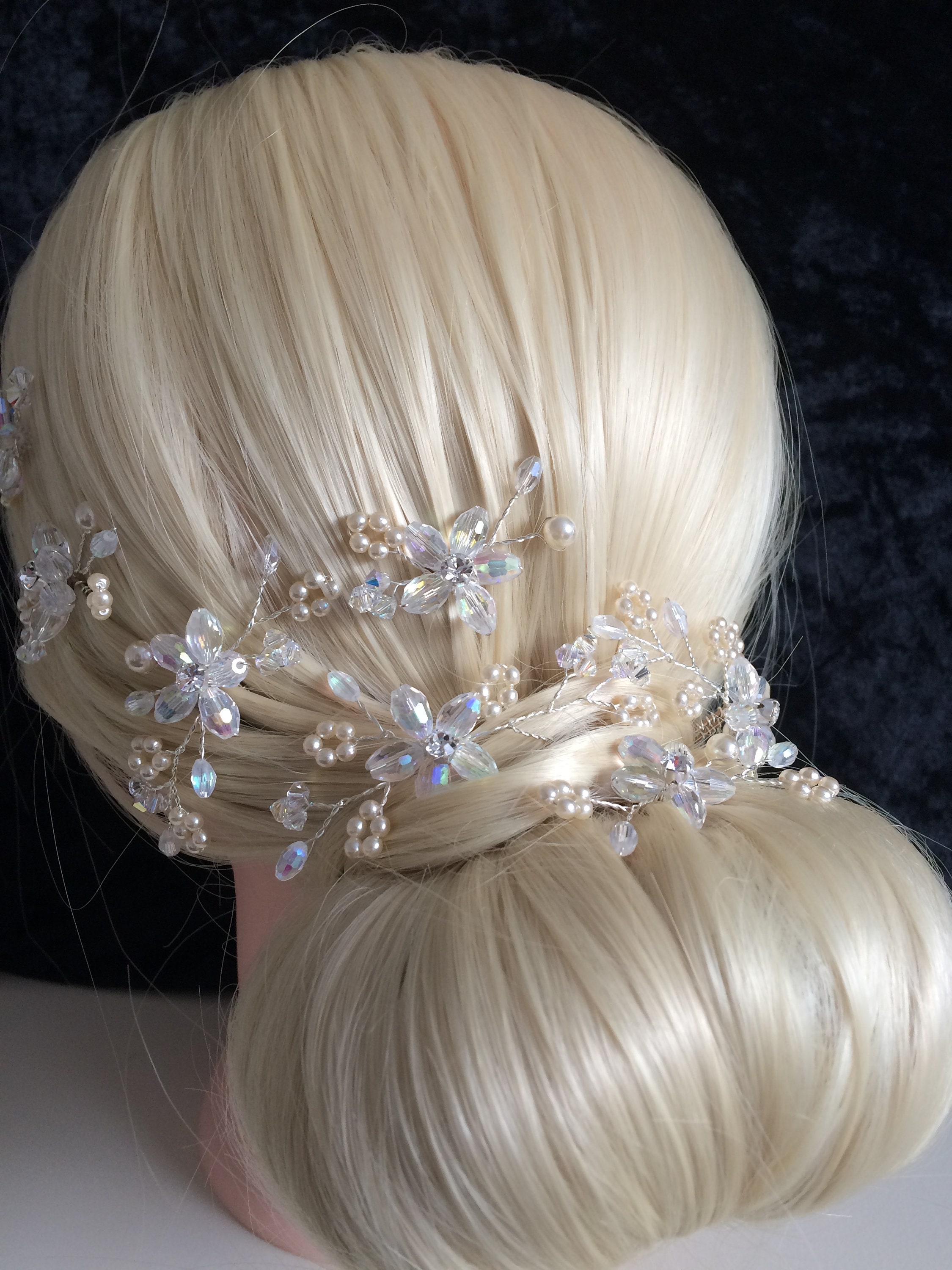 Unique bride hair pins set of 7 Silver makes hair vine bun Etsy