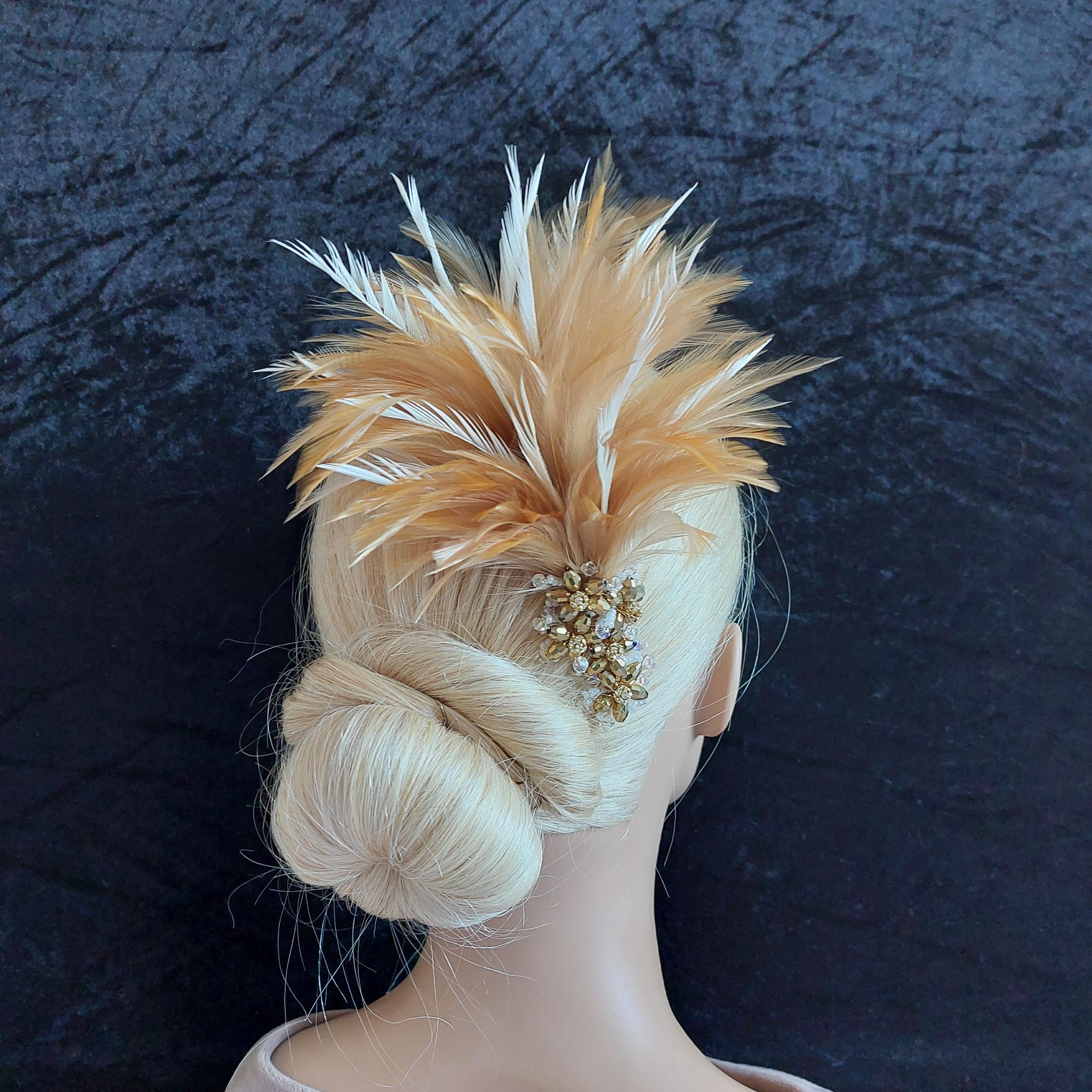 Unique Gold & Ivory Feather Fascinator: UK Handmade Jewel  display picture 1