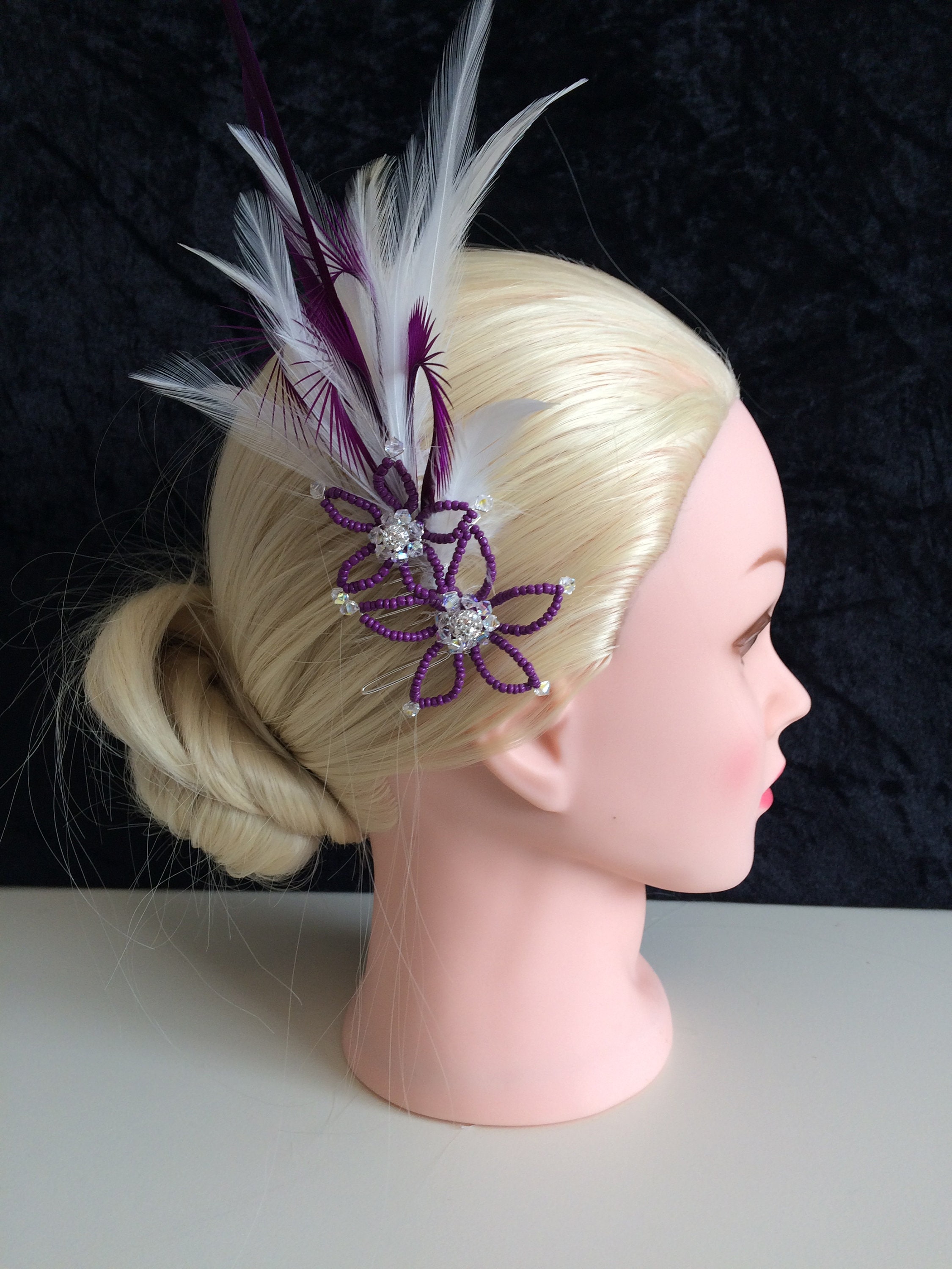 Unique Flower Fascinator Purple mauve comb glitterball Etsy