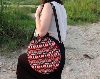 Red Patterned Frame Drum Bag (Soft Case)