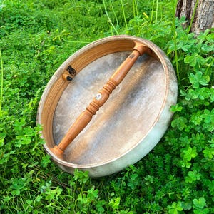 Air Tuning Shaman Drum with Parchinkari Inlaid Hornbeam Handle (Small Size)