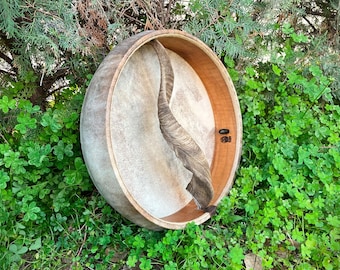 Air Tuning Shaman Drum with Twisted Goat Horn Handle (Medium Size)
