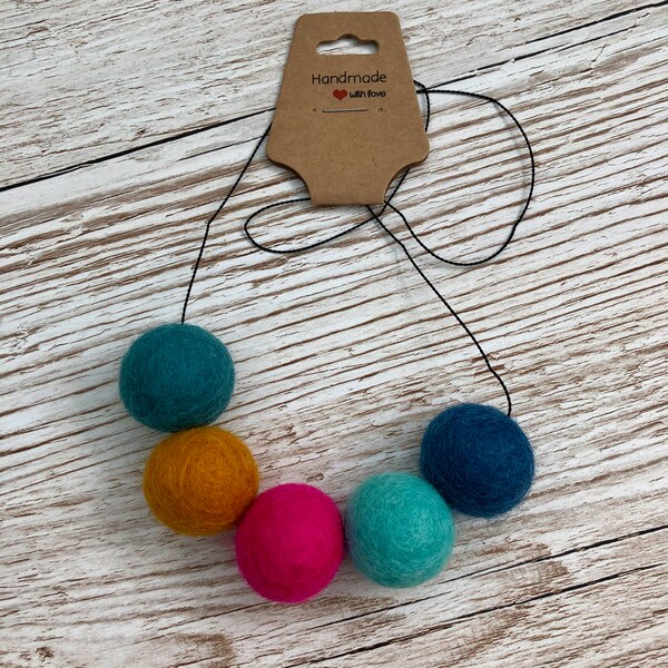 Bright and Colourful Felt Ball Necklace | Felt Ball Necklace | Gift | Colourful Necklace | Chunky Necklace | Statement Jewellery | Necklace