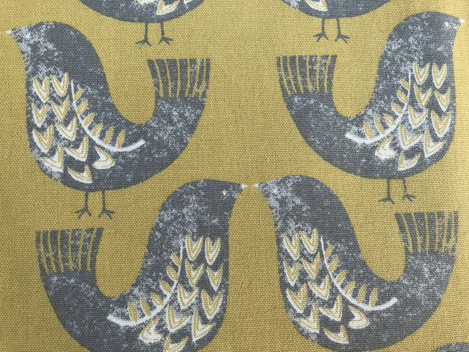 Scandinavian Birds Fabric Mustard Birds 100 Cotton Etsy