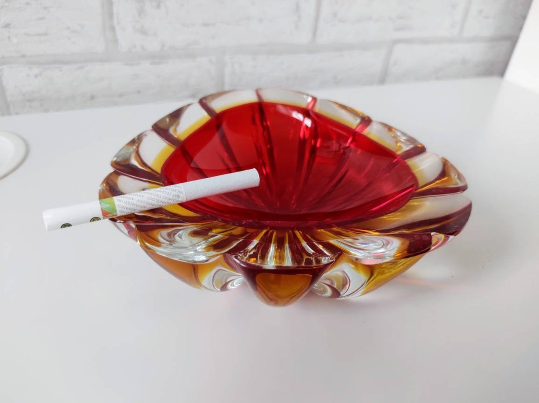 Vintage Massive Glass Ashtray Murano Style Geode Sommerso Etsy