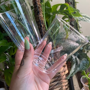 Handmade Hard Clear Plastic “Orchid Pots” “Kratky Pots” “Semi-Hydroponic Pots” 3.5in tall 3in diameter 10 oz