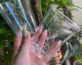 Handmade Hard Clear Plastic “Orchid Pots” “Kratky Pots” “Semi-Hydroponic Pots” 3.5in tall 3in diameter 10 oz