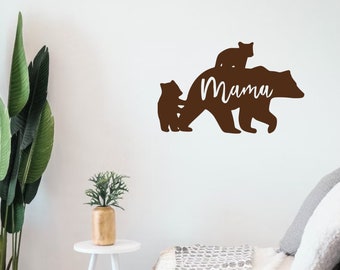 Metal Mama Bear Wall Art, Powder Coated Steel, Mother's Day Gift
