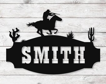 Custom Metal Cowboy Family Name Sign | Ranch Decor
