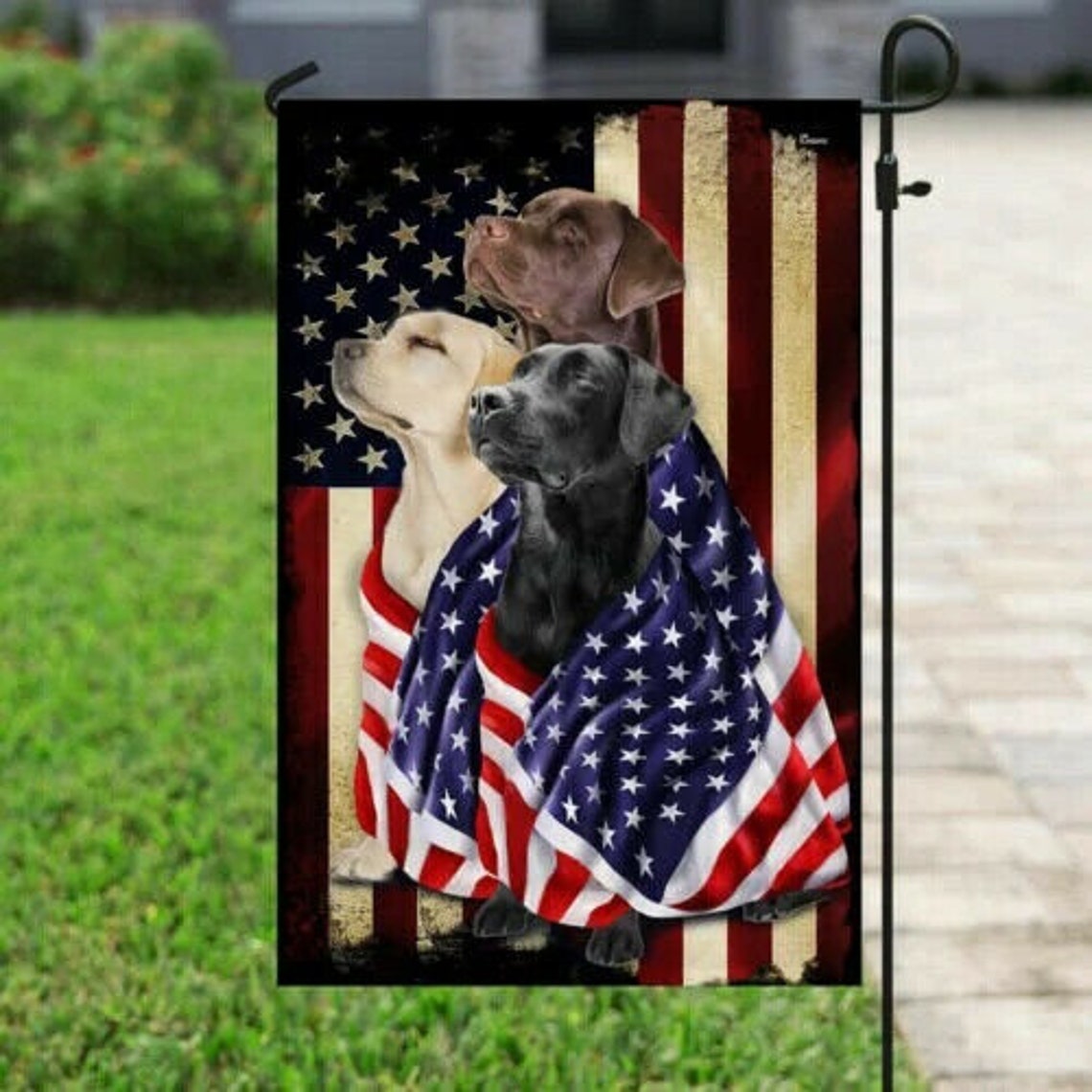 Yellow Labrador Retriever American Flag 4th July House Flag Etsy