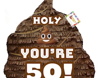 Holy Poop You Are 50, Funny 50th Birthday Pinata, Ideal for Humorous Milestone Party Decor, Large Brown Poop Emoji Design, Ready to Ship