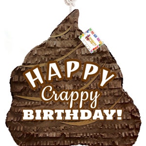 Happy Crappy Birthday Pinata, Funny Poop Emoji Design, Hilarious Gift for Birthday, Perfect for Brown Poop Party Decoration, Ready to Ship