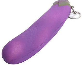 Funny Eggplant Keychain, Squishy Toy for Stress Relief and Fun, Gag Gift for Friends and Party Favors, Keyring Accessory, Ready to Ship