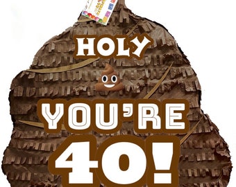 Holy Poop 40 Pinata, For 40th Birthday Party Decoration, Brown Poop Emoji Design, Hilarious Gag Gift for Milestone Celebration Ready to Ship