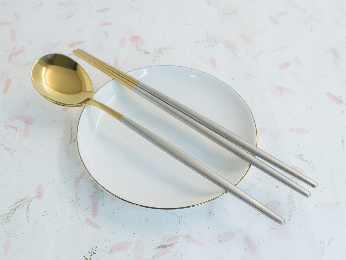 Korean Modern Style Chopsticks and Spoon Set/Stainless Etsy
