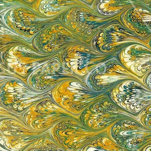 Handmade Marbled Paper for Bookbinding green and yellow digital download Vintage endpaper Bookmaking Supplies