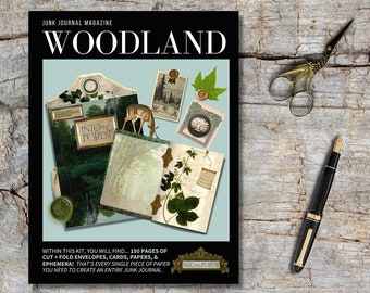 Junk Journal Magazine - Woodland  PRINT Edition - DIY bookmaking craft project with page spreads and ephemera - how-to instructions included