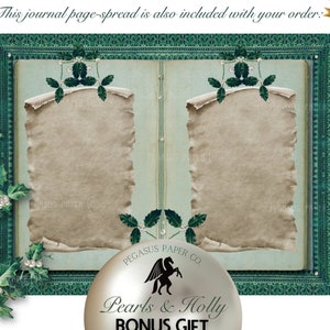 Pearl and Holly Ephemera Printable, Scrapbooking Digital Download Pack, Christmas Junk Journal, Holiday Tree Ornaments, collage
