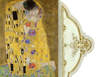 THE KISS Envelope and card set - printable Gustav Klimt Boho Floral happy mail kit lovers or Valentines Day love letter gold