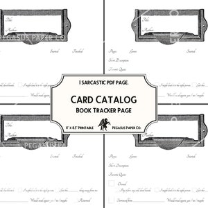 Card Catalog Book Tracker Low Ink Sarcastic Reading Junk Journal Page 8.5x11 US Letter