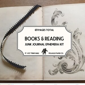May include: A printable junk journal ephemera kit with a vintage book theme. The kit includes 69 pages of printable ephemera, including book covers, pages, and other elements. The kit also includes a 9-page tutorial on how to create a junk journal. The kit is 8.5 inches by 11 inches.