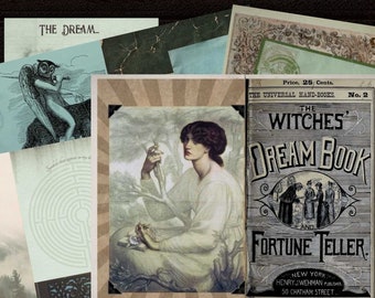 Dream Journal Kit, HUGE Sweet Dreams Journal Craft Bundle, Digital Junk Journal with moons, vintage ephemera, witches, women, and dreamers