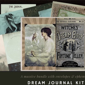 Dream Journal Kit, HUGE Sweet Dreams Journal Craft Bundle, Digital Junk Journal with moons, vintage ephemera, witches, women, and dreamers