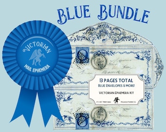 BLUE Mail Ephemera Pack of Printable Victorian Envelopes