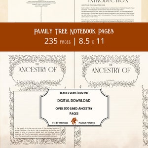 Ancestry Planner Pages Family Tree Notebook Binder Inserts for Low Ink Printing