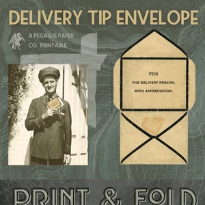 Delivery Tip Envelope Printable Thank You for the mailman mailwoman or postal professional antique gratitude PDF print and fold