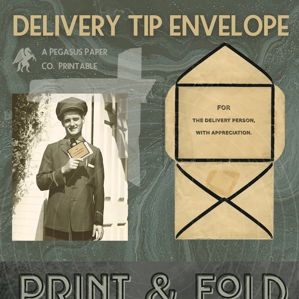 Delivery Tip Envelope Printable Thank You for the mailman mailwoman or postal professional antique gratitude PDF print and fold