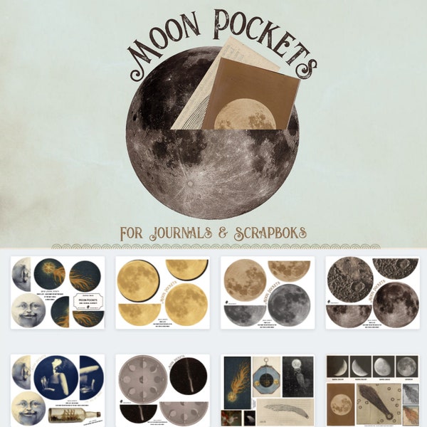 Moon Circle Pockets 18 PAGE Junk Journal Kit MOONVELOPES Printable Craft Ephemera Lunar Vintage celestial bundle Scrapbook collage download