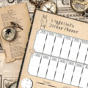 Daily Planner A Night Owl's 24 Hour Planner printable JPG PNG A4 horizontal and vertical with Low Ink junk journal page spread image 10