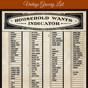 Household Wants Indicator a Victorian Shopping List Printable Grocery List Planner for Fridge Vintage Style like the Downton Abbey Kitchen image 5
