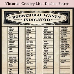 Household Wants Indicator a Victorian Shopping List Printable Grocery List Planner for Fridge Vintage Style like the Downton Abbey Kitchen image 2