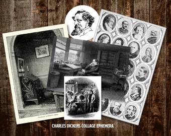 Charles Dickens Ephemera, 19 PAGES of images for collages and junk journals