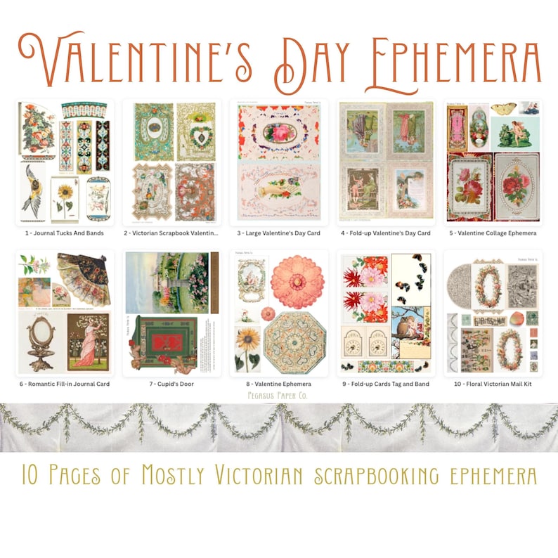 VALENTINES DAY Ephemera Kit Victorian Cards Vintage Florals for junk journals card making Boho Floral image 4