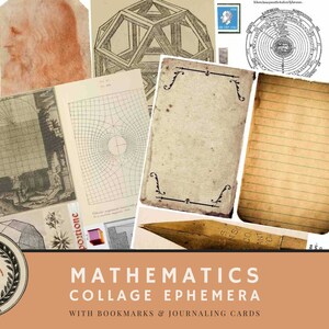 MATH Junk Journal Kit - Coisas efêmeras de colagem de matemática, marcadores e cartões de registro no diário