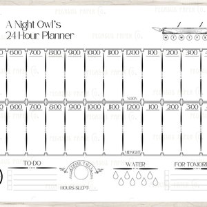 Daily Planner A Night Owl's 24 Hour Planner printable JPG PNG A4 horizontal and vertical with Low Ink junk journal page spread image 4