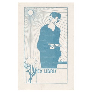 Lady In Blue Bookplate: Printable Ex Libris Gift (Digital Download)