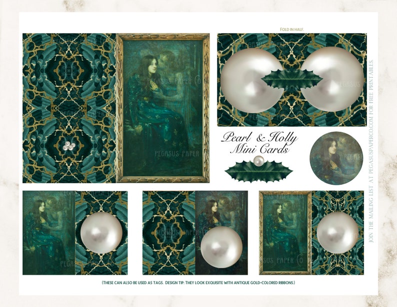 Pearl and Holly Ephemera Printable, Scrapbooking Digital Download Pack, Christmas Junk Journal, Holiday Tree Ornaments, collage image 3