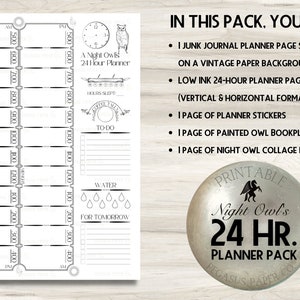 Daily Planner A Night Owl's 24 Hour Planner printable JPG PNG A4 horizontal and vertical with Low Ink junk journal page spread image 2