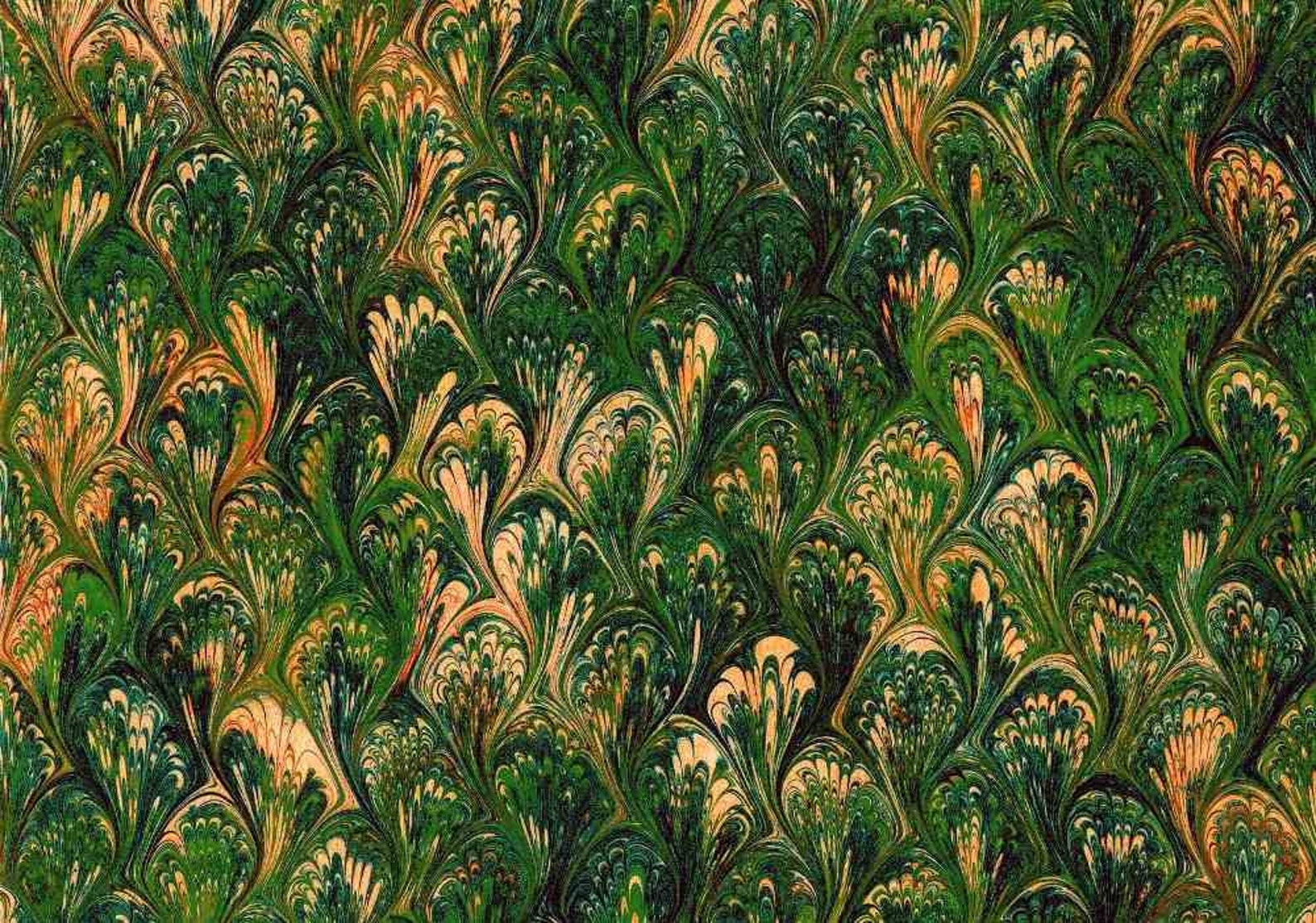 Hand-marbled Endpaper Pack - Green Orange Dark Red Peacock Patterned ...