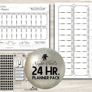 Daily Planner A Night Owl's 24 Hour Planner printable JPG PNG A4 horizontal and vertical with Low Ink junk journal page spread image 3