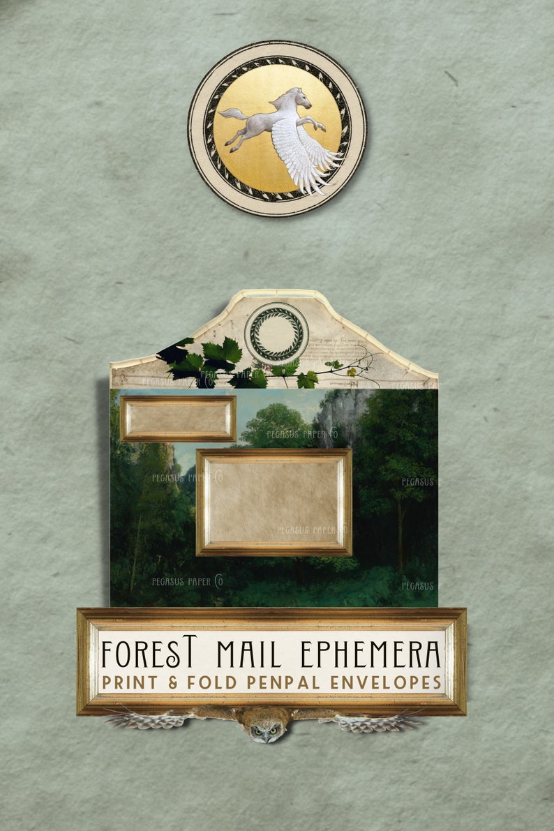 Forest Mail Ephemera Junk Journal Kit, Printable Woodland Journal, Green Digital Journal Supplies, Penpal Happy Mail Post Pack image 2