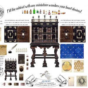 Alchemy Potions Cabinet of Curiosities Printable Journal Ephemera Kit, vintage print and fold digital collage elements, mini dollhouse image 3
