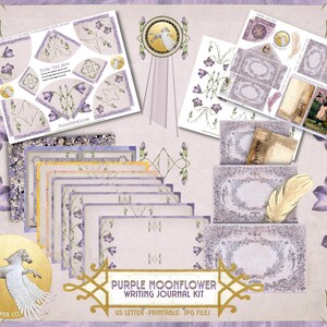 Purple Moonflower Junk Journal Kit: Floral Ephemera, Writing Pages (JPGs)
