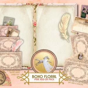 Kit de journal floral bohème : éphémères roses, shabby chic (téléchargement numérique)